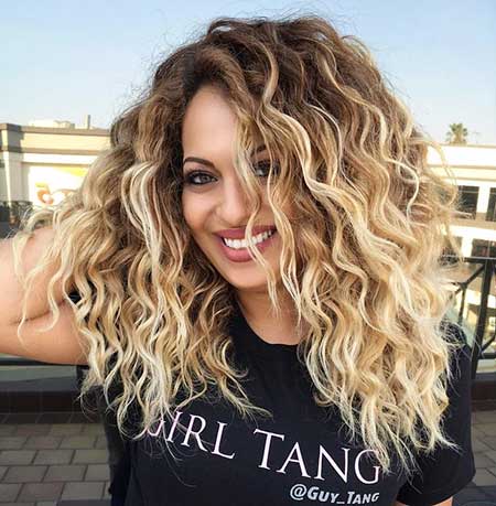 Curly Hair Highlights Blonde Balayage Hair Brunette Curly, Beach Waves