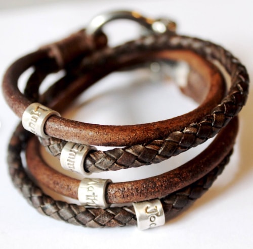 personalized handstamped mens leather bracelet