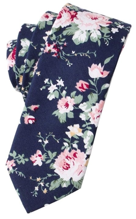 Flower Print Skinny Cotton Mens Ties