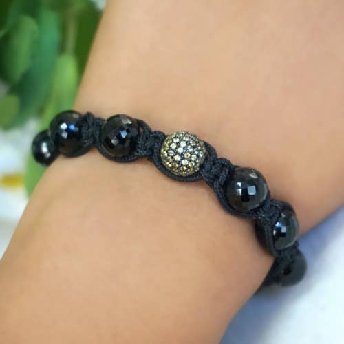 diamond pave black spinel beads macrame bracelet