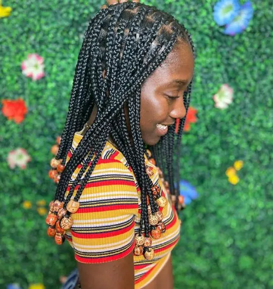 Box Braids with Wooden Beads