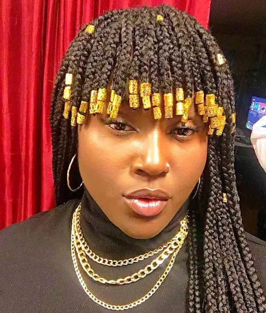 Box Braids with Beaded Bangs