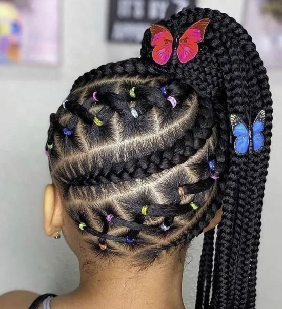 Butterfly braids side part ponytail