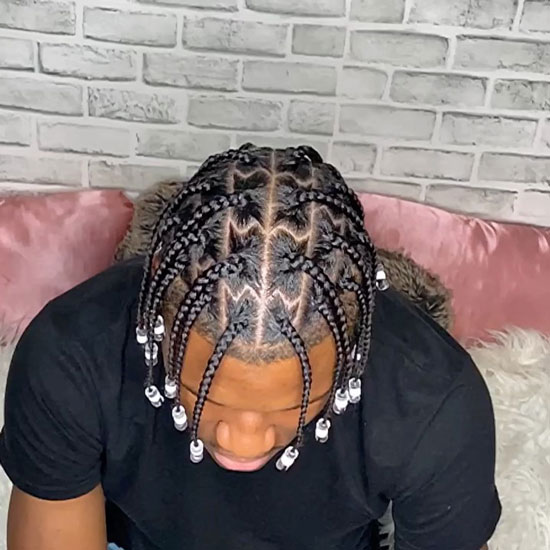 Male Box Braids with White and clear Beads