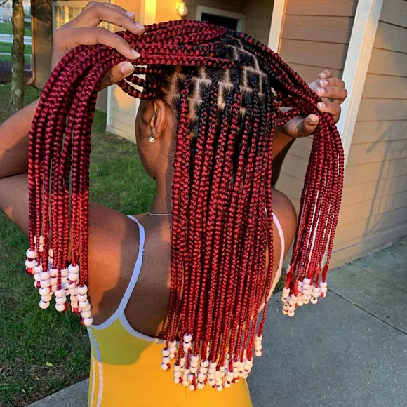 Red box braids with beads