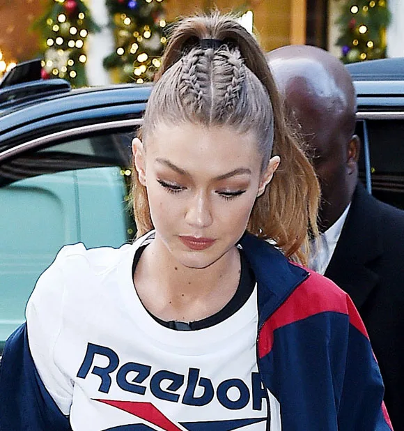 Gigi Hadid in Dutch Braids