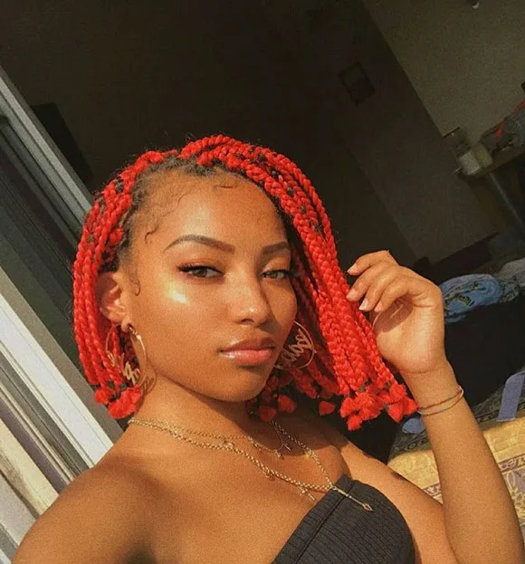 Short red box braids