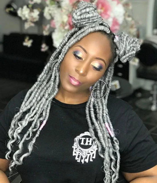 Bohemian Box Braids with Space Bun