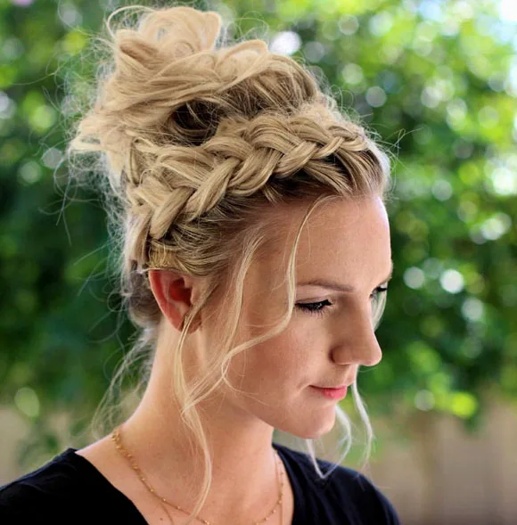 Crown Braid with Messy Bun