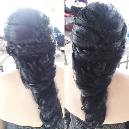 Intertwined messy hairstyle for long hair