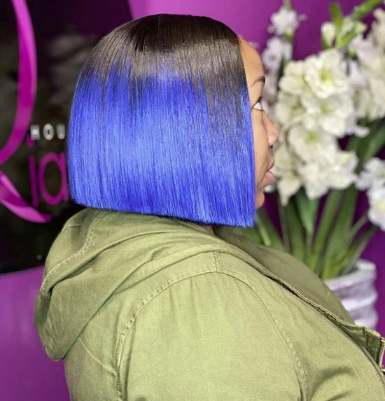 Blue and Black Quick Weave Bob