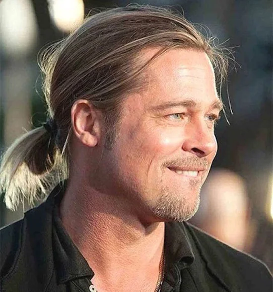 Brad Pitt Ponytail With Bun