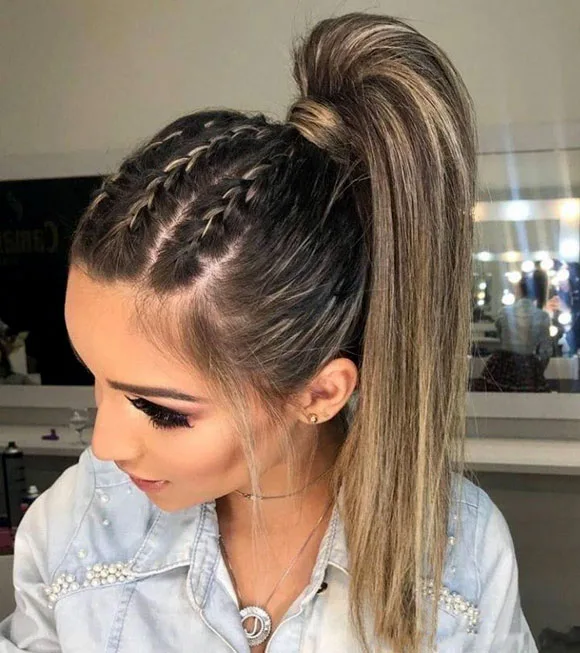 French Braids to Ponytail