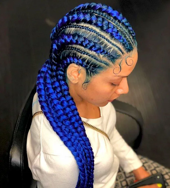 Straight back cornrows with color