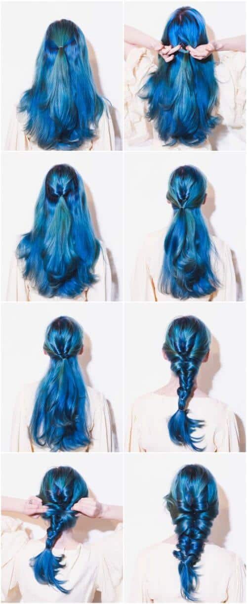 Mermaid Blue Hair Ponytail Braid