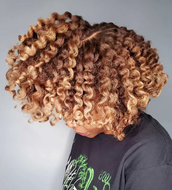 Curls Hair with red Blonde highlights