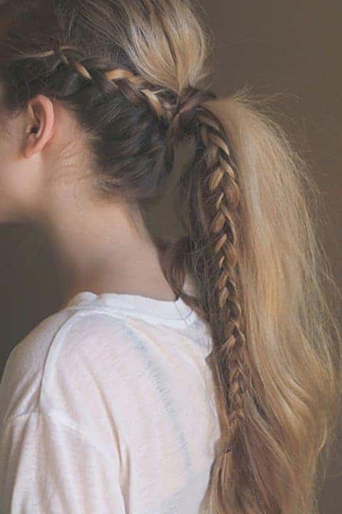 Simple long ponytail with braid wrapped around hair tie