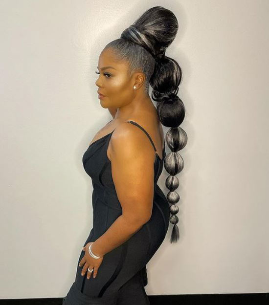 Mo Nique's Bubble Braids with High Ponytail