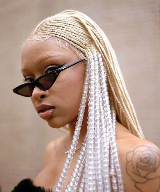 Blonde Box Braids With Beads