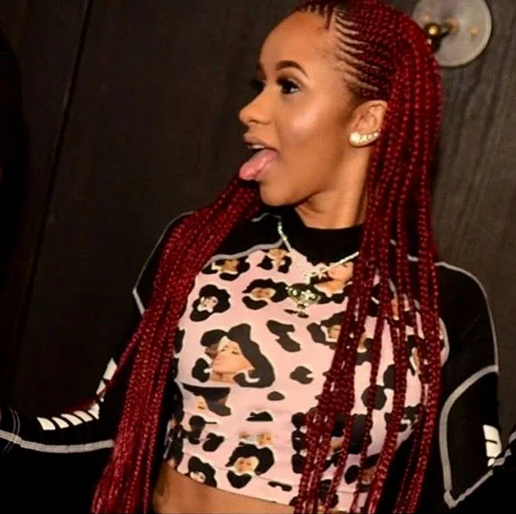 Cardi B red braids