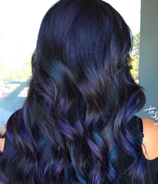 Long Curls With Midnight Blue Highlights