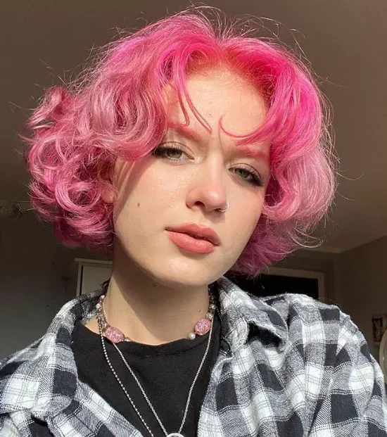 Pink Short Curtain Bangs