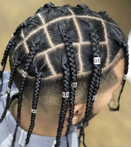 Box Braids with Silver Hair Rings