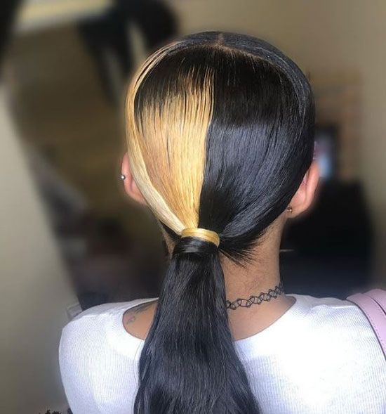 Dual Tone Straight Middle Part Ponytail