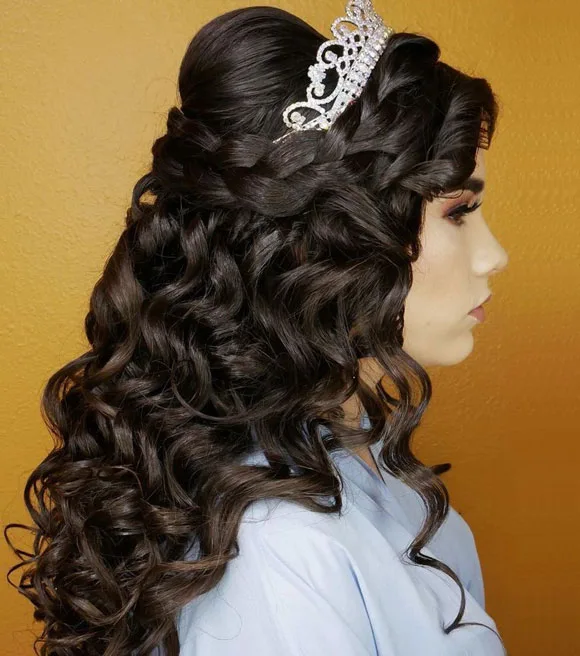 Tight curls with half up hairstyle