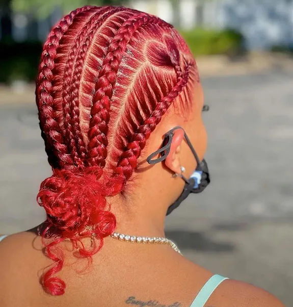 Red Stitch Braids Bun