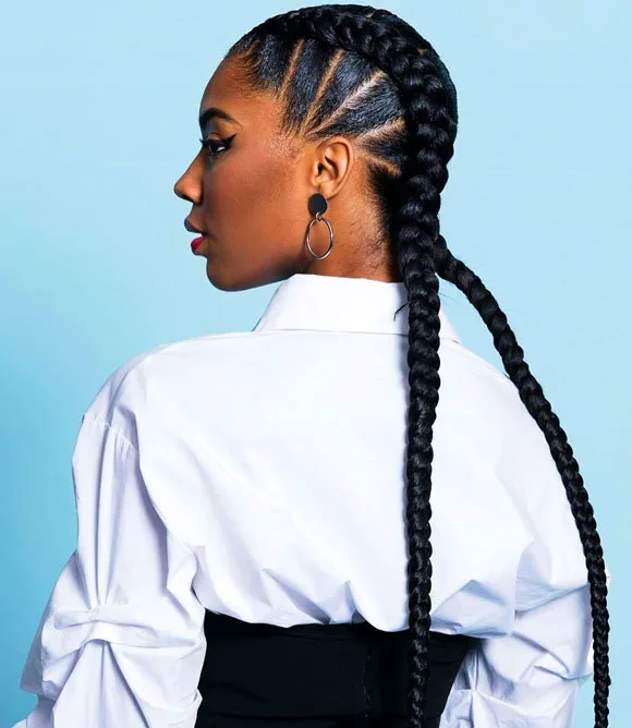 Two cornrow braids