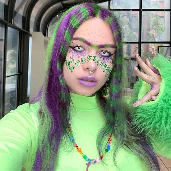 Alien Purple And Green Hairstyle