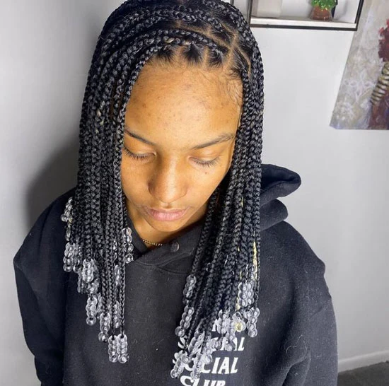 Medium Hair Box Braids with Clear Beads