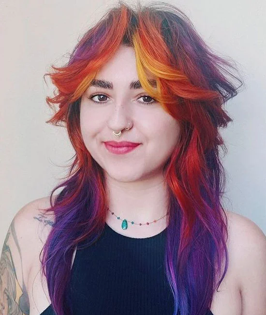 Yellow, Orange And Purple Bangs