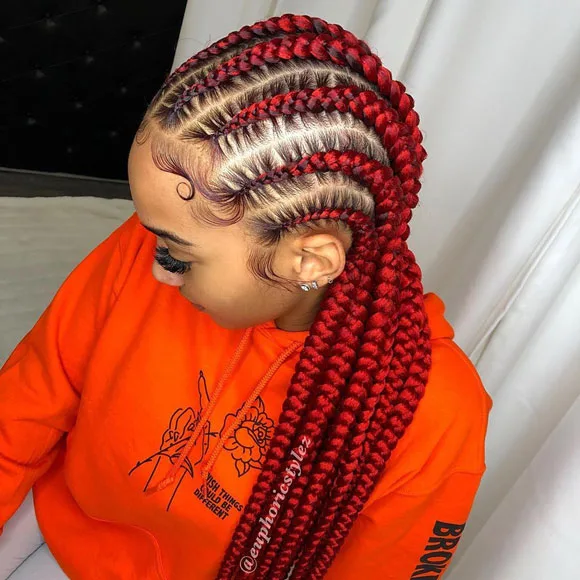 Red cornrow braids