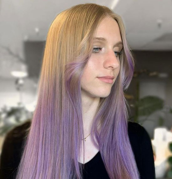 Lavender Shaggy Middle Part with Layers