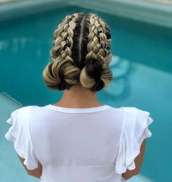 4-Strands Dutch Braids with Buns