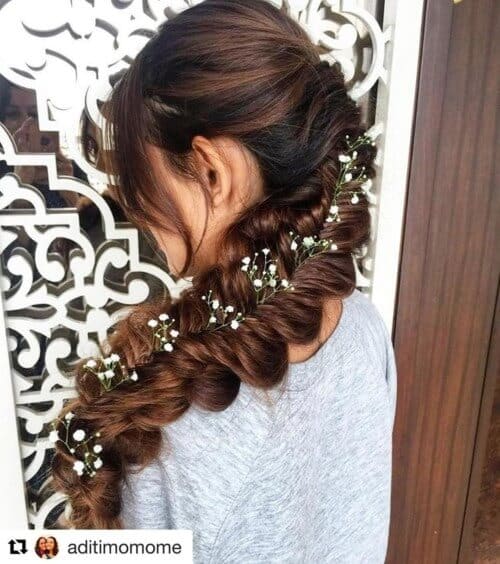 Long flat mermaid plait decorated with flowers