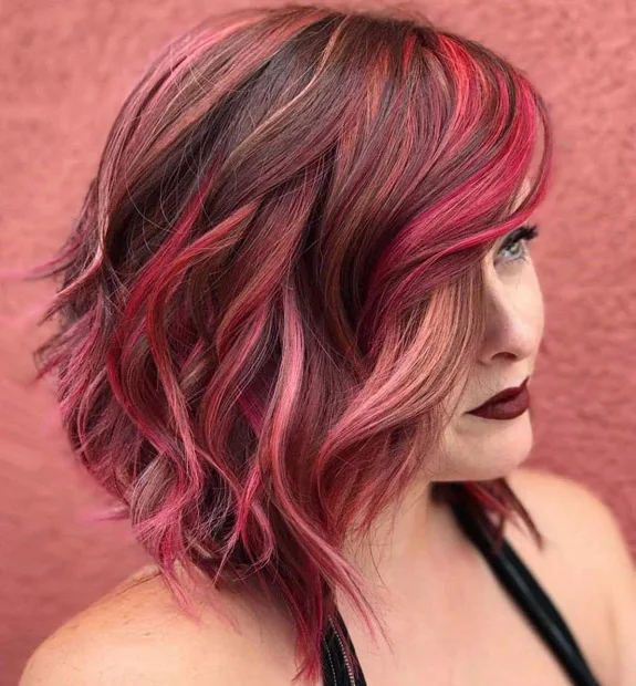 Red Hair with Pink Strawberry Blonde Highlights