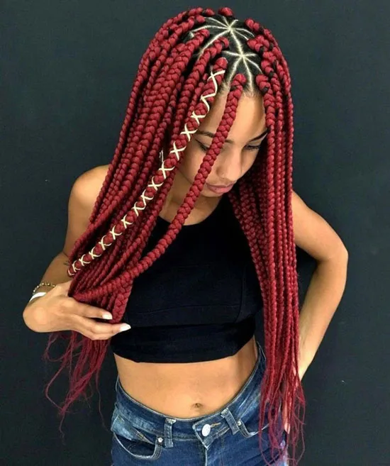 Burgundy Jumbo Knotless Braids