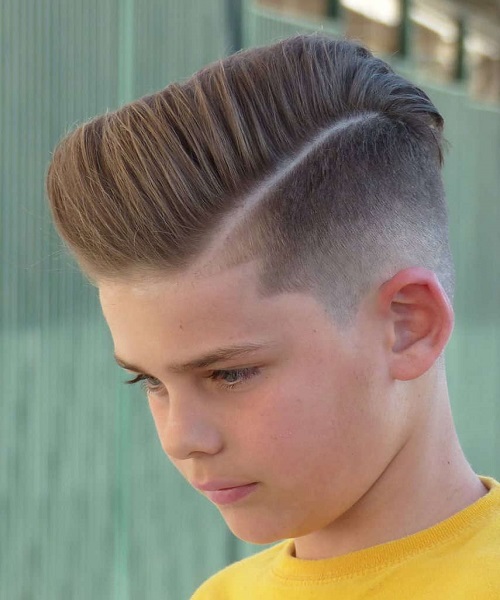 Angled Quiff With High Fade And Hard Part 